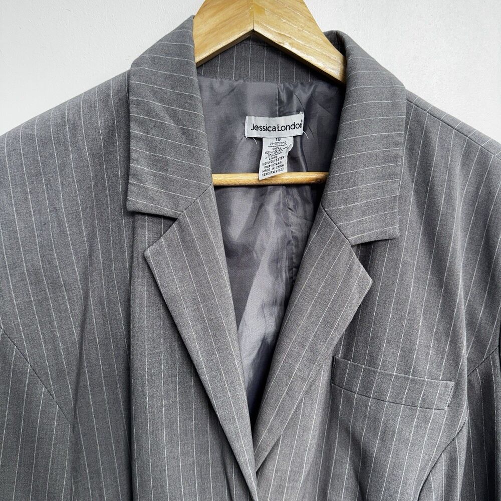 Jessica London Pinstripe Blazer Womens Plus 18 Gray 3-Button Suit Jacket NWOT